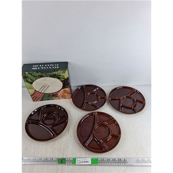 4 Pcs Ceramic Fondue Plate Set