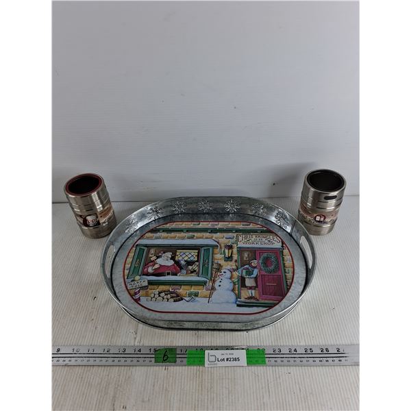 (2) Pop Can Coolers, Christmas Serving Tray 16" x 12"