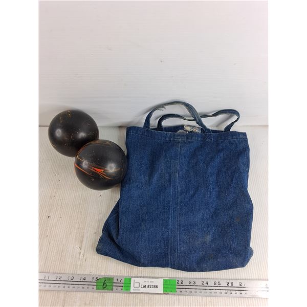 (2) 5 Pin Bowling Balls, Denim Tote Bag
