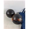 Image 2 : (2) 5 Pin Bowling Balls, Denim Tote Bag