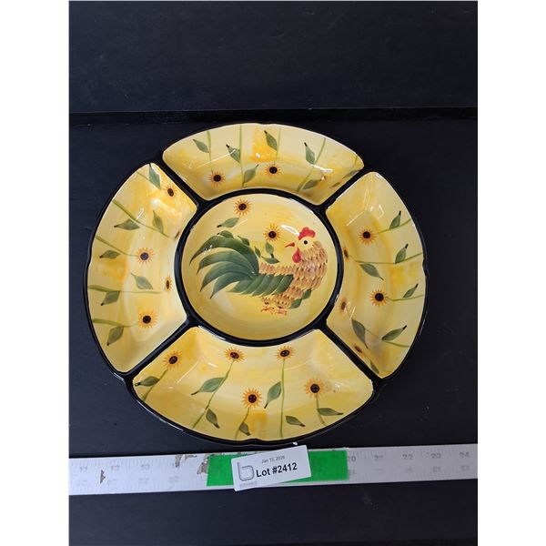 Divided Ceramic Rooster Tray 12.75"