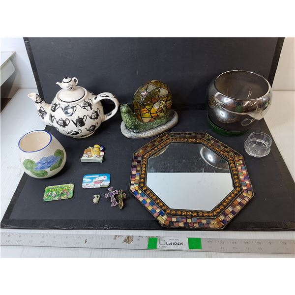 Ceramic Kettle, Metal Planter, Mirror 12", MIsc.