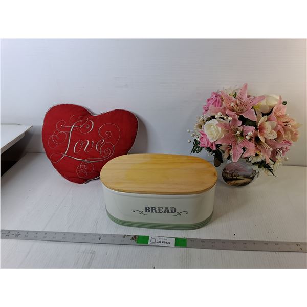Artificial Flowers, Love Throw Pillow, Bread Box