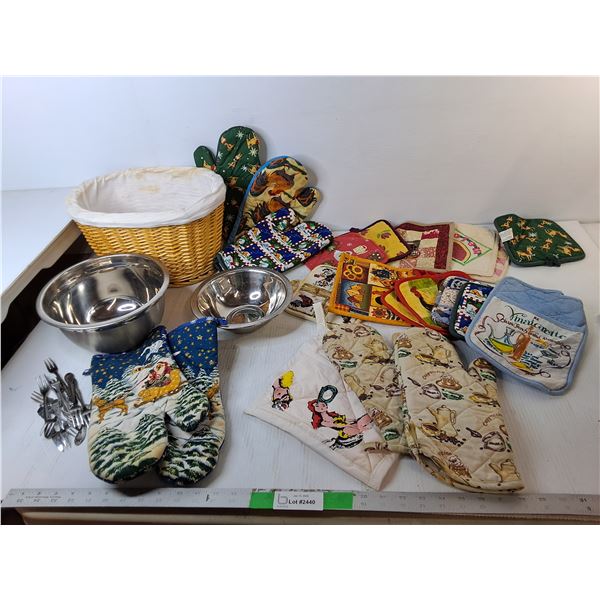 Pot Holders, Oven Mitts, Metal Bowls, Misc.