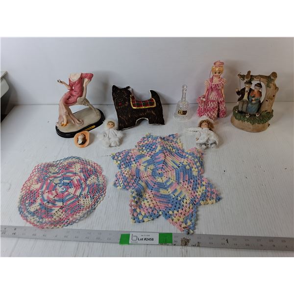 Porcelain Doll- As Is, Glass Bell, Misc.