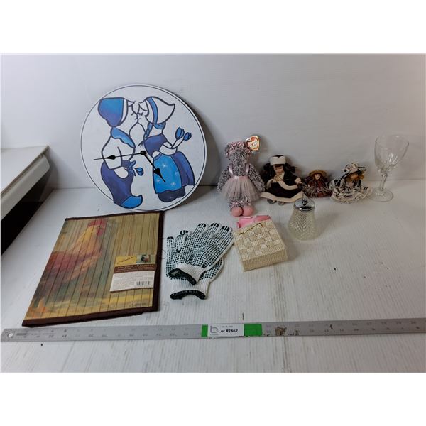 Dutch Style Clock 13", Porcelain Dolls, Ty Stuffie, Misc.