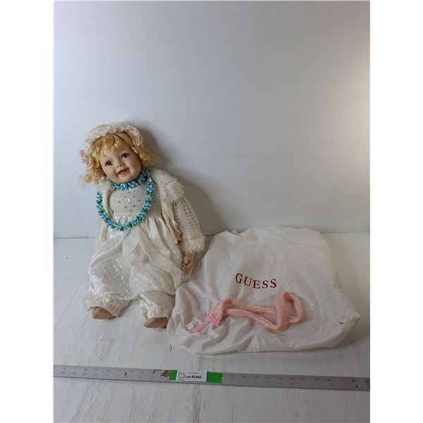 Porcelain Doll 24" & Guess Bag