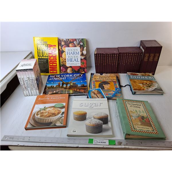 Books- Harlequin, Emergency Guide, Cookbooks, Misc. & DVDs- Jane Austen & Life of Leonardo Da Vinci
