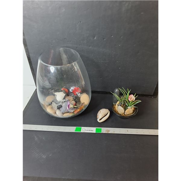 Glass Bowl 12", Decorative Stones/Shells & Artificial Plant