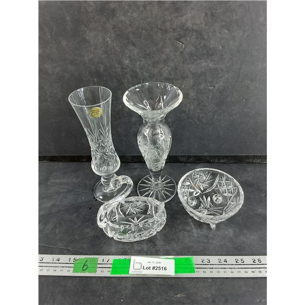 Crystal Vases, 4" Bowl, Crystal Swan Dish