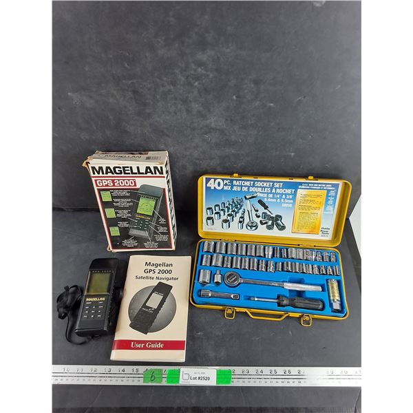 Magellan GPS 2000 Satellite Navigator, 40 pc Ratchet Socket Set - As Is