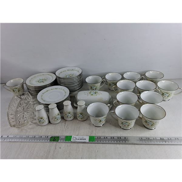 Contemporary Fine China by Noritake Ceramic Butter Dish, Tea Cups, Saucers, Salt & Pepper Shakers