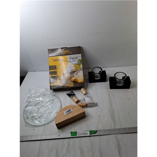 Cheese Board Set- Appears NIB & Tealight Candle Holders