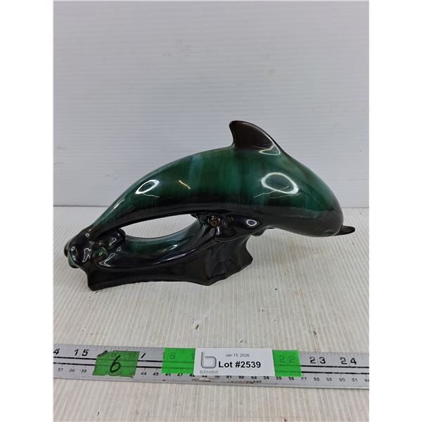 Vintage Green Ceramic Dolphin Figurine