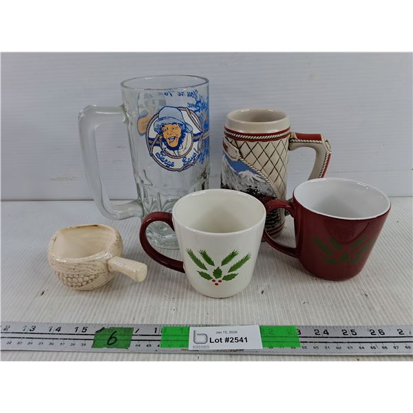 (2) Ceramic & Glass Beersteins, (2) Ceramic Mugs, Ceramic Creamer