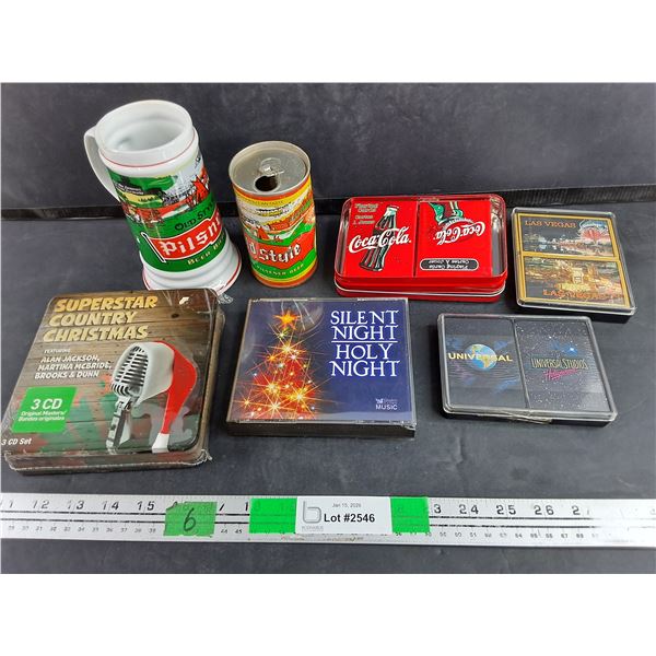 Pilsner Beerstein, Vintage Beer Can, Coca Cola Playing Cards, Super Country Christmas CDs, Misc
