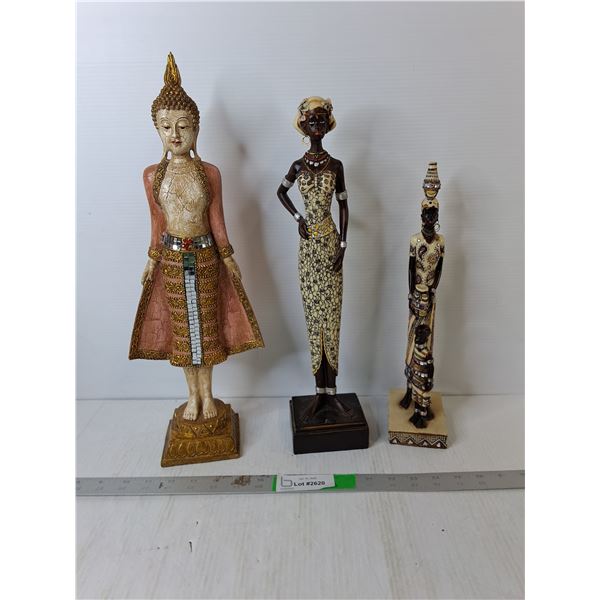 (3) Female Cultural Figurines Up to 18"