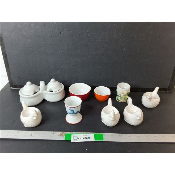 Ceramic Dishes- Eggholders, Sugarbowl, Creamer, Misc.