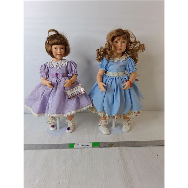 (2) Porcelain Dolls with Stands Up to 16"