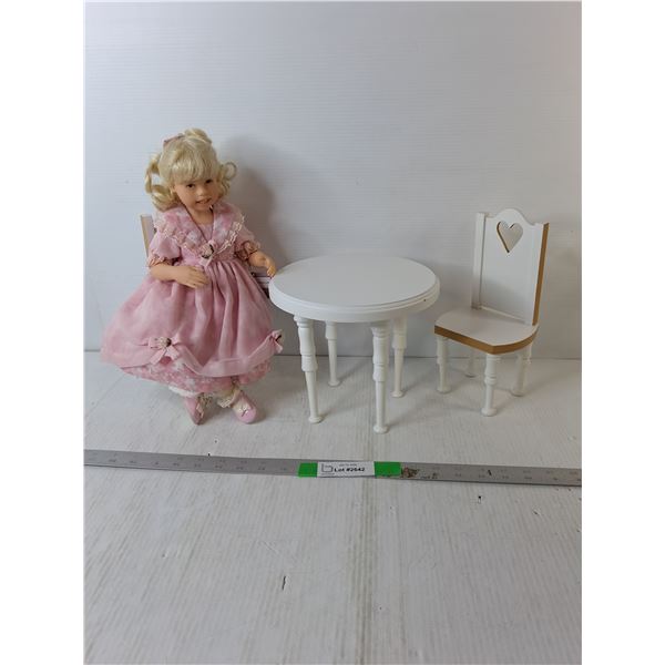 Porcelain Doll & Wooden Furniture