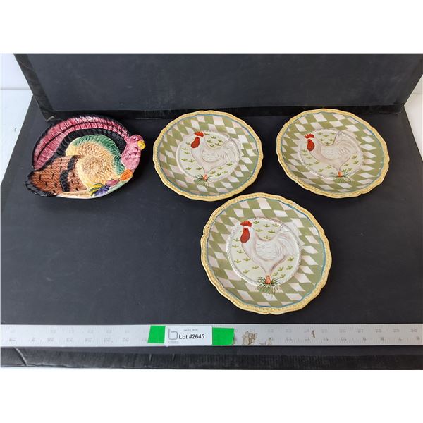 (4) Rooster/Turkey Dessert Plates