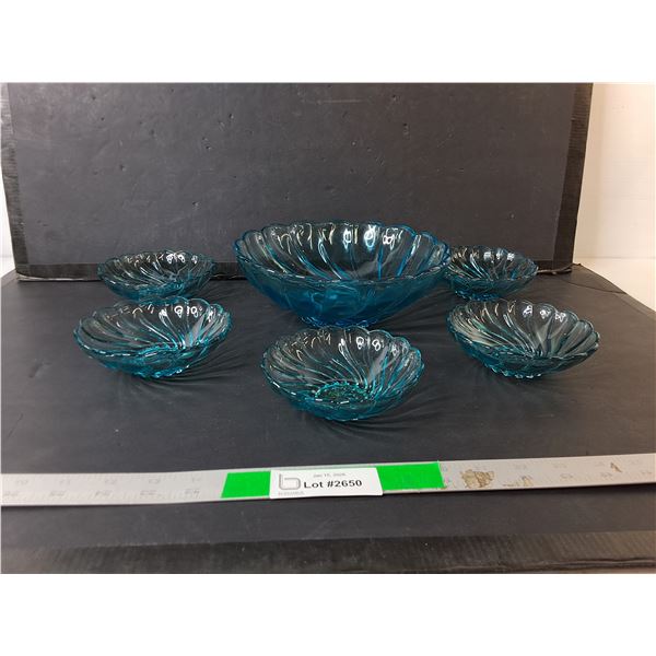 (6) Blue Glass Bowls Up to 9"