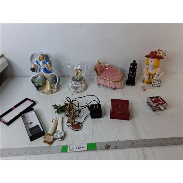 Music Box, Watches, Angel Figurine 7.5", Misc.
