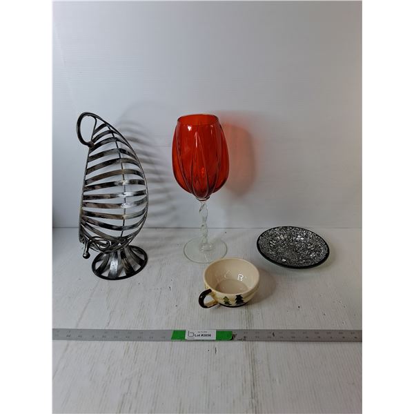 Wine Glass Style Vase 15.75", Fruit Basket, Misc.