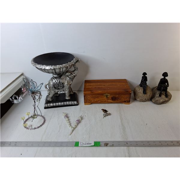 Elephant Style Serving Bowl, Wooden Storage Box, Tealight Holder, Misc.