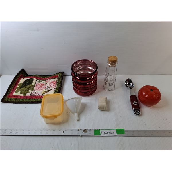 Kitchen Utensils- Ice Cream Scoop, Funnel, Storage Containers, Misc.