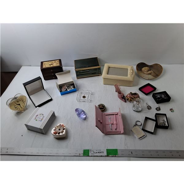 Storage Boxes, Jewelry, Desk Clock, Misc.