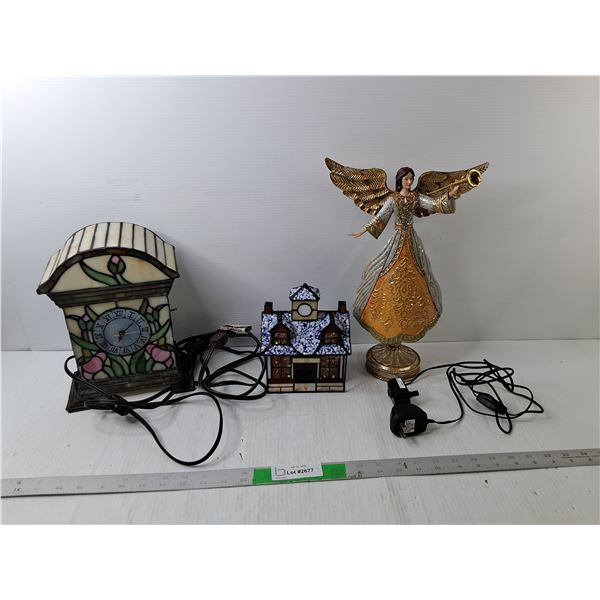 (2) Decorative Table Lamps- Power On & Angel Figurine 14"