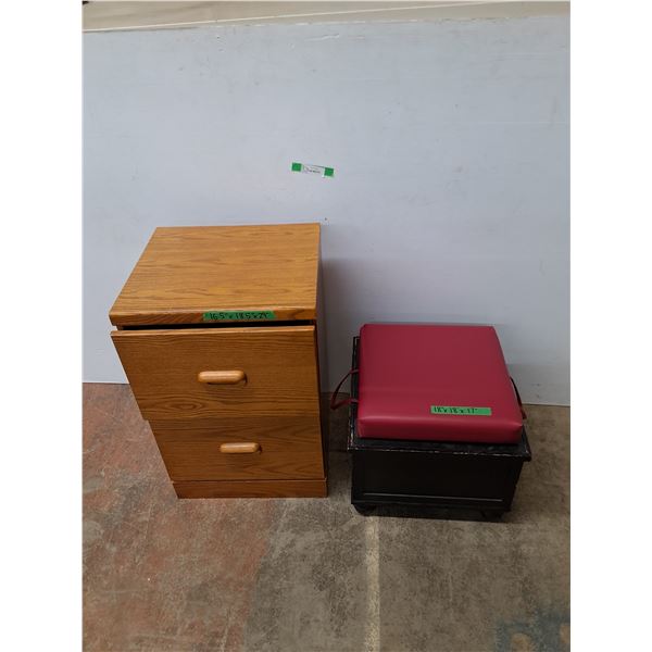 *Footstool/ Storage Compartment, Wood Filing Cabinet Unit, Measurements In Pics, Cannot Ship