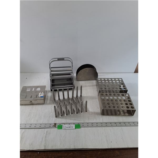 Lot of Stainless Kitchen Supplies, Napkin Holder, Rotating Stand, misc