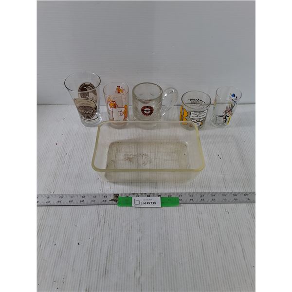(5) Various Collector Mugs/ Glasses, A&W- Has Small Chip, Bugs Bunny, Misc, Glass Casserole Dish