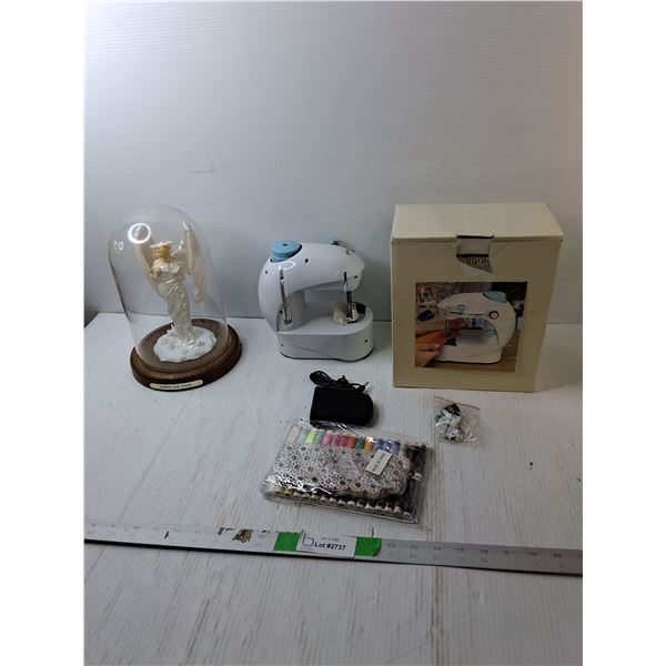 Battery Operated Sewing Machine- Appears NIB & Snowflake Angel Figurine