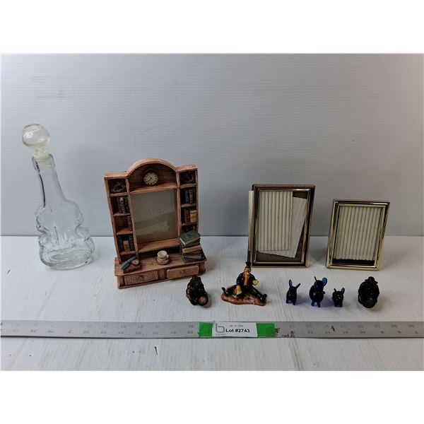 Cello Liquor Decanter, Photo Frames, Clown Figurine, Misc.