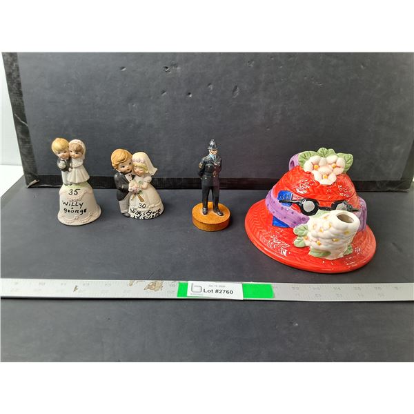 Red Hat Teapot, Anniversary & Policeman Figurines
