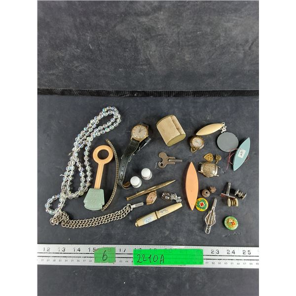 Vintage Jewelry & Watches Lot - Watches, Chains, Charms & Small Curios
