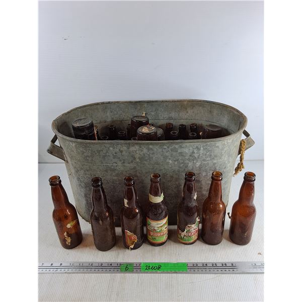 Galvanized Tub 22" x 12" x 12", Vintage Pilsner Beer Glass Bottles - PICKUP ONLY