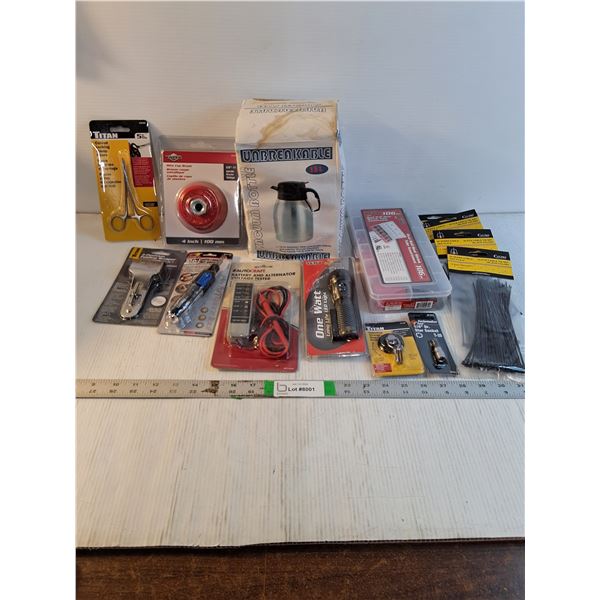Tool Lot-Wire Cup Brush,Shrink Tube Assortment,Loading Bit Driver,Flashlight and more in pictures