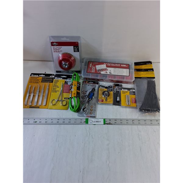 Tool Lot-Wire Cup Brush,Shrink Tube Assortment,Loading Bit Driver,Flashlight and more in pictures