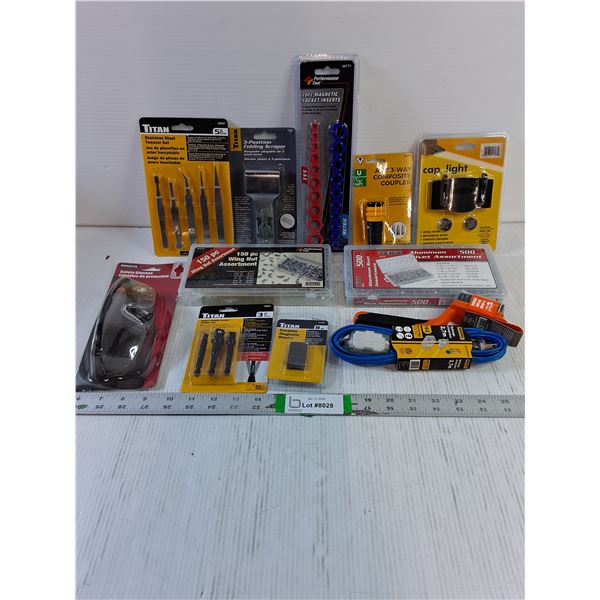 Tool and Misc. Lot-Wing Nut and Aluminum Rivert Assortment,Safety Glasses,Cap Light and more in pict