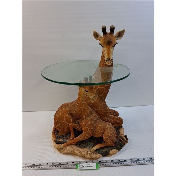 * Giraffe Mother & Child Glass Top End Table - 20" x 14" - CANNOT SHIP