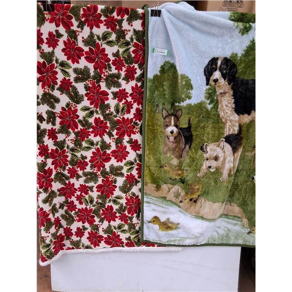 (2) Throw Blankets: Christmas & Puppy