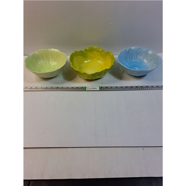 Cabbage Leaf  Serving Bowl & (2) Floral Serving Bowls