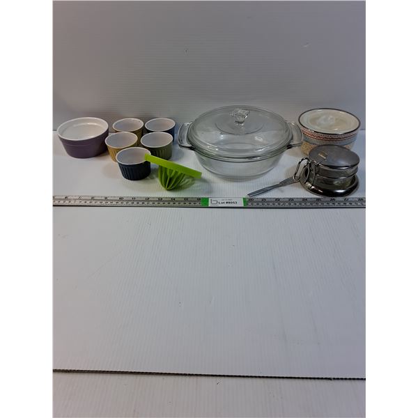 Clear Casserole Dish and Assorted Kitchenwares