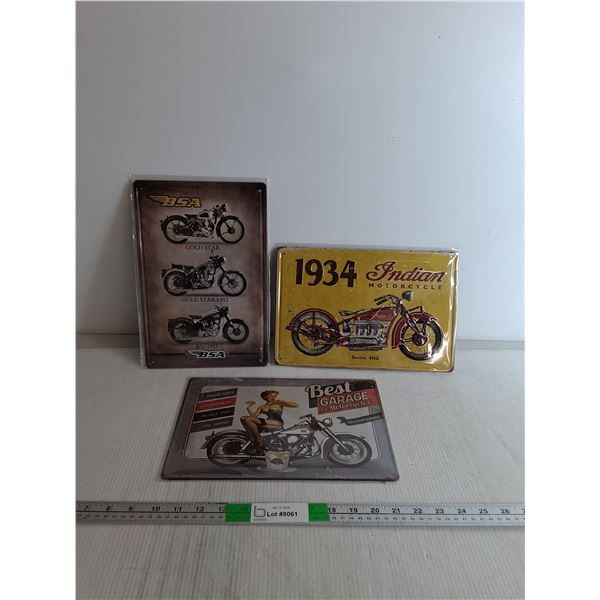 (3) Metal Motorcycle Signs- 12" x 8"
