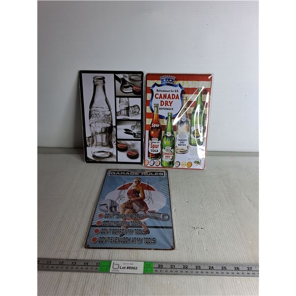 (3) Metal Signs- Coca-Cola & Canada Dry, 12" x 8"