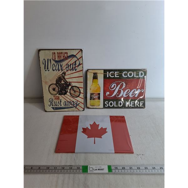 (3) Metal Signs- Canada, Beer Sold Here, 12" x 8"